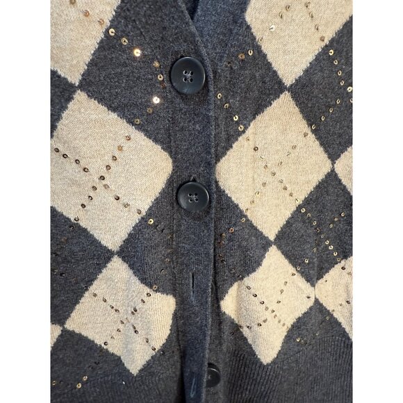 Banana Republic Womens Gray Argyle Sequin Cardigan Sweater S - Picture 10 of 10